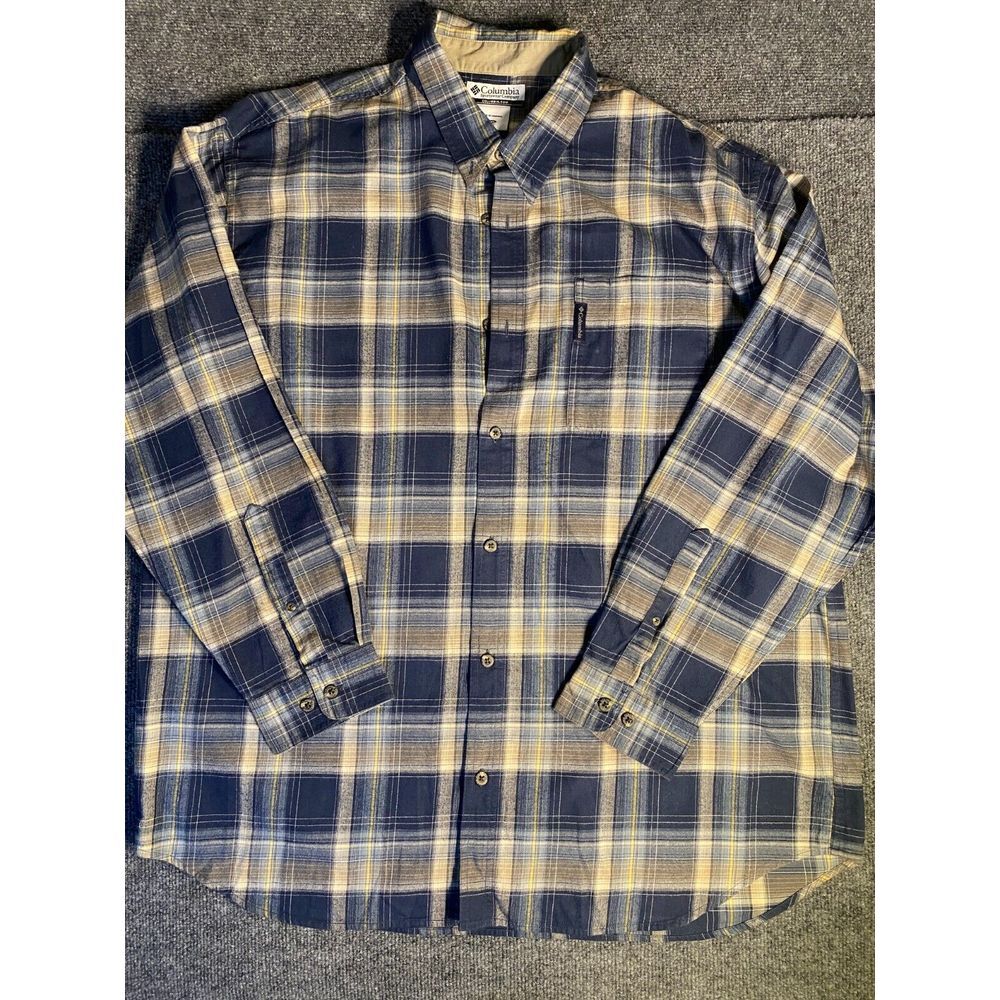 Columbia Sportswear Shirt Men's 2XL Navy Plaid Long Sleeve Collared‎ Button Down